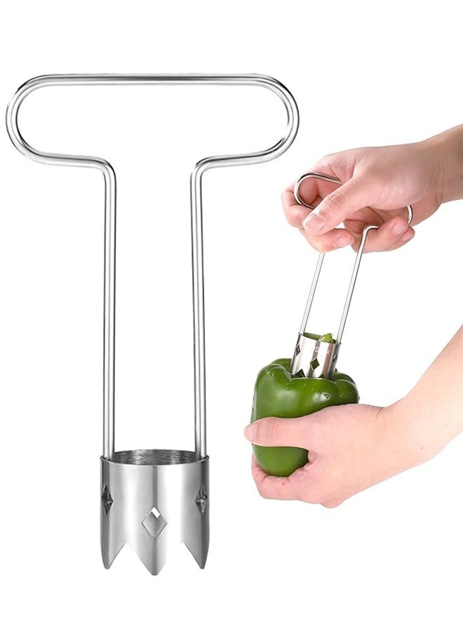 Red Bell Pepper Seed Corer, Upgraded T Shaped Vegetable and Fruit Corer Stainless Steel Tomato Apple Seed Remover Tool Practical Kitchen Gadget for Removing Fruit & Vegetable Cores - Image 1